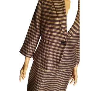 LOFT Women 2PC Beige/Blue/Black Acrylic and Cotton Lined Skirt Suit Size 6